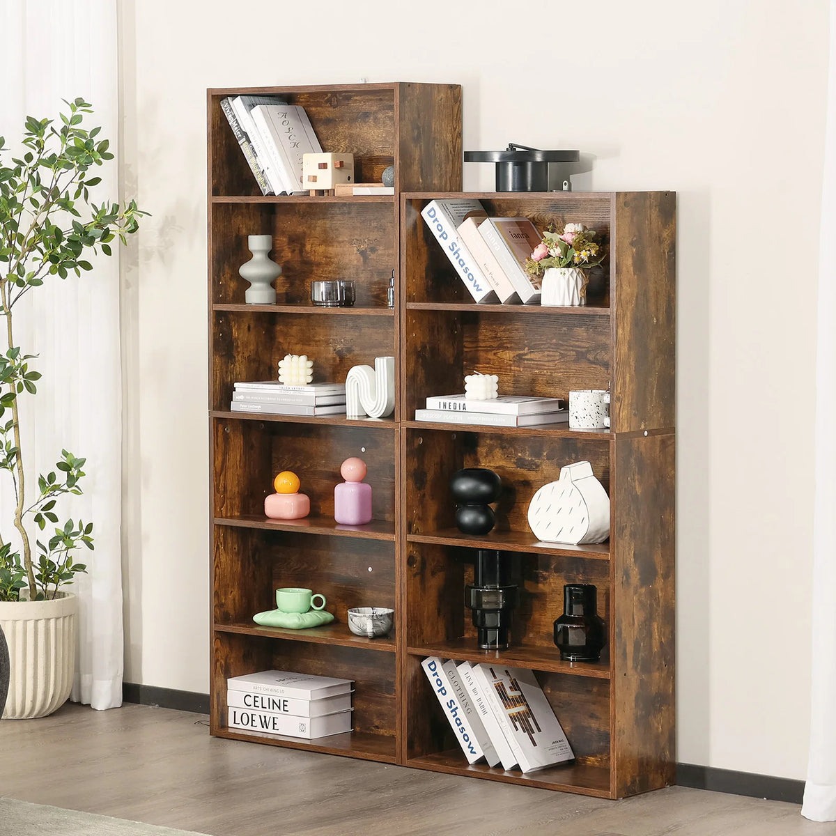 JHK Wooden Bookcase Floor Standing Open Shelf For Home Office