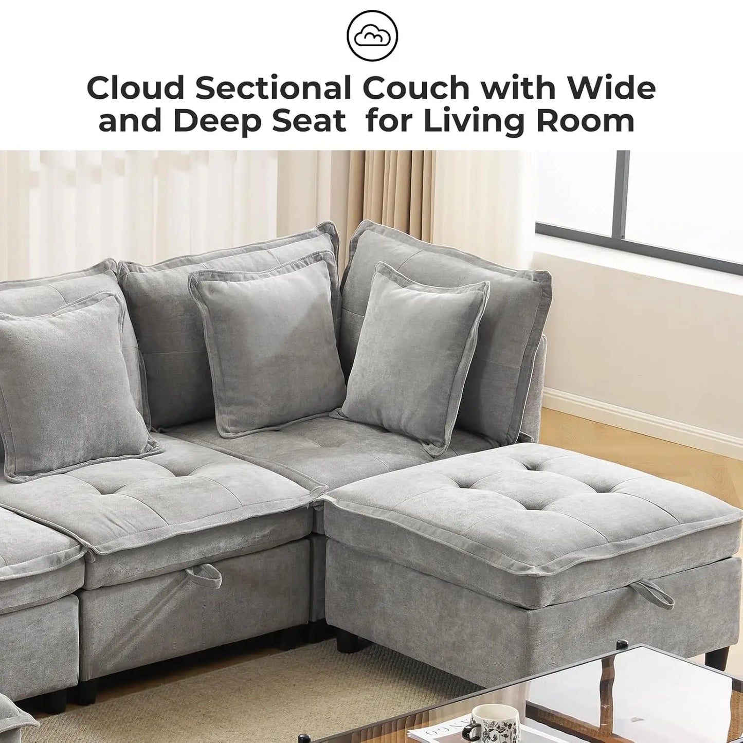 Cloud U Shaped Modern Sofa And L Shaped Sectional For Home Theater With Ottomans
