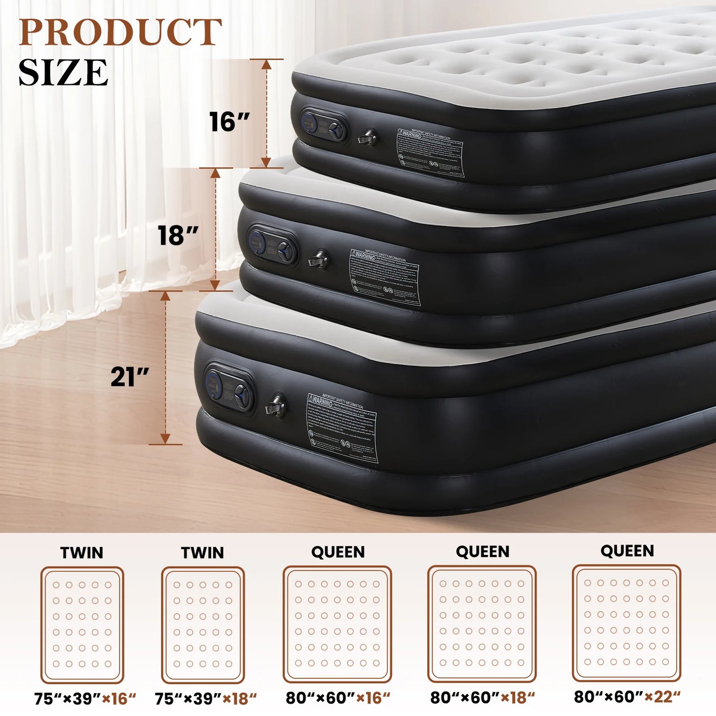 JHK Queen Air Mattress Double Height Non Slip 660 Lbs