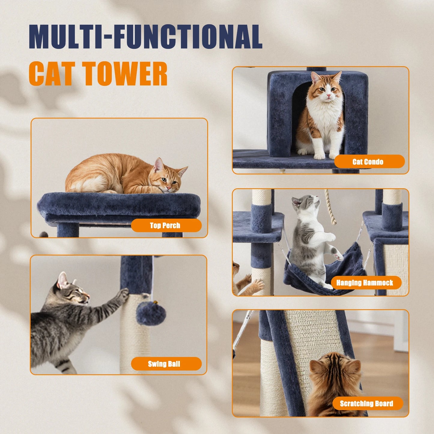 JHK Tall Cat Tree Climbing Tower With Sisal Scratching Posts