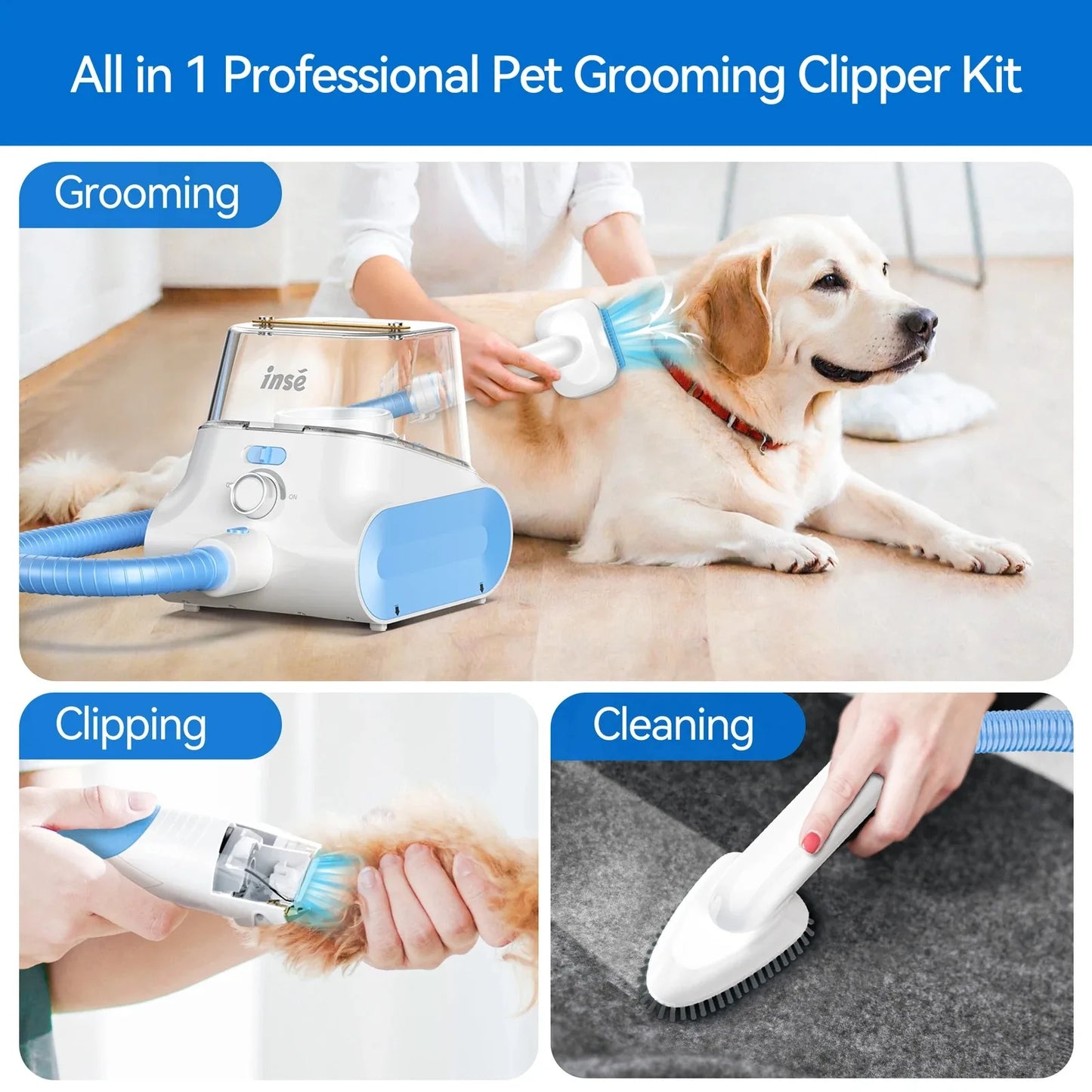 INSE Dog Grooming Vacuum Cleaner With Large Dust Box Storage