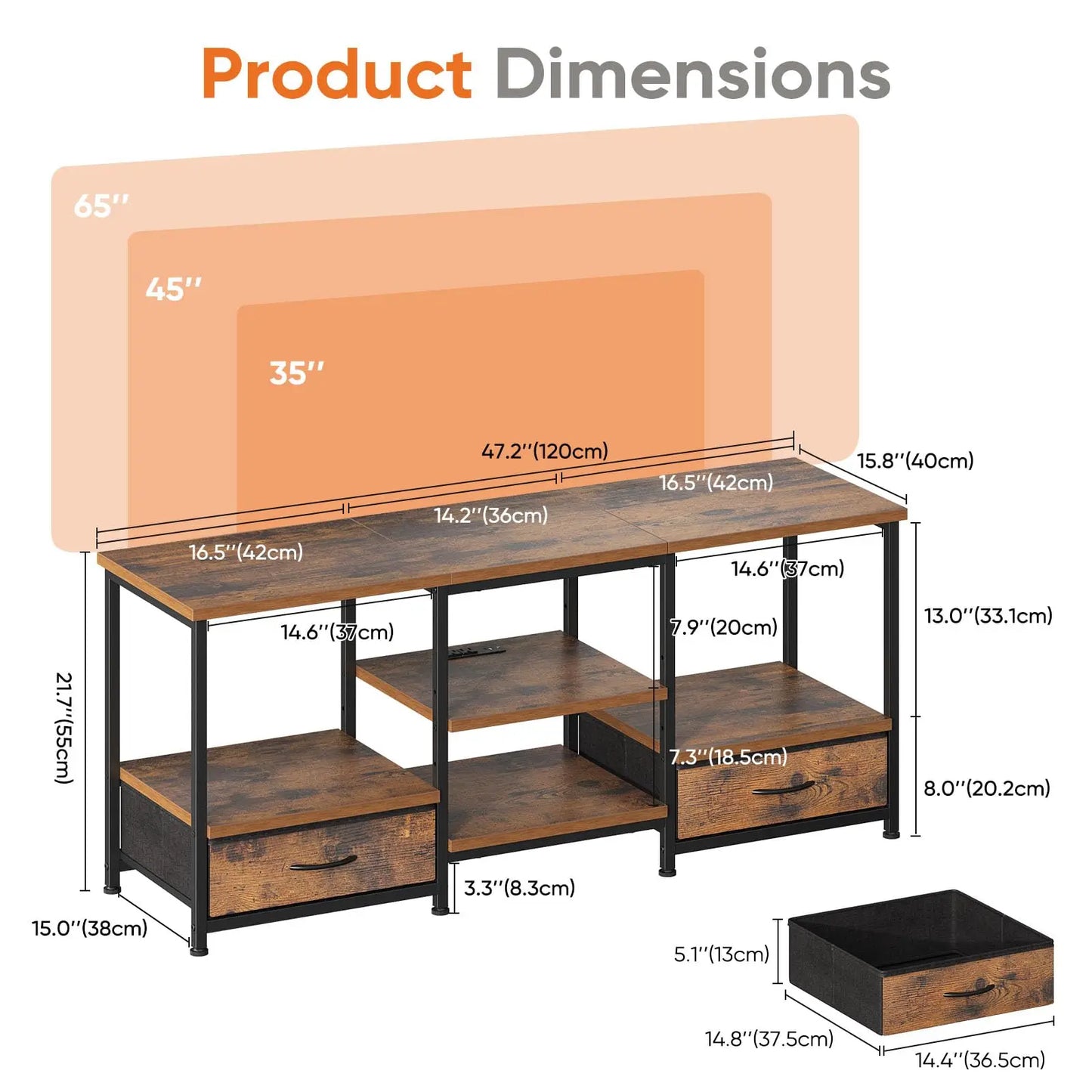 JHK Wooden TV Stand Entertainment Center With Adjustable Shelves