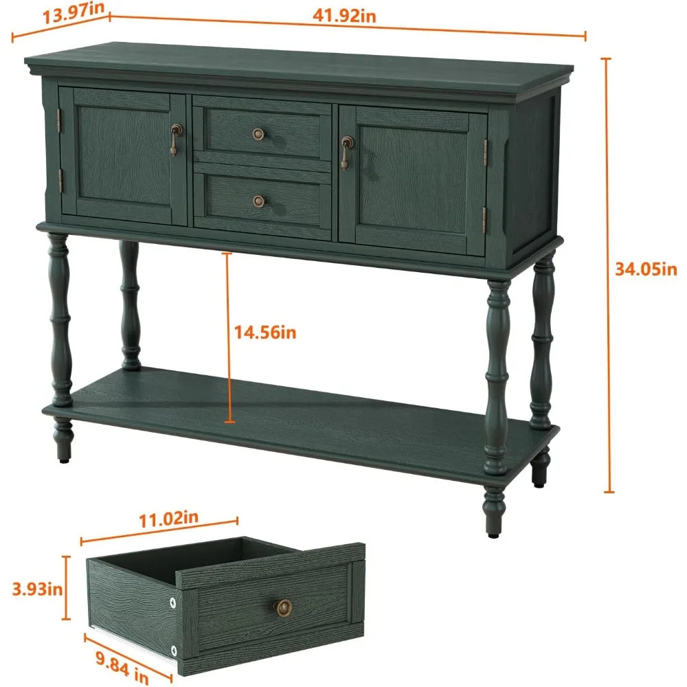 Retro Console Table With Drawers And Cabinets For Living Room