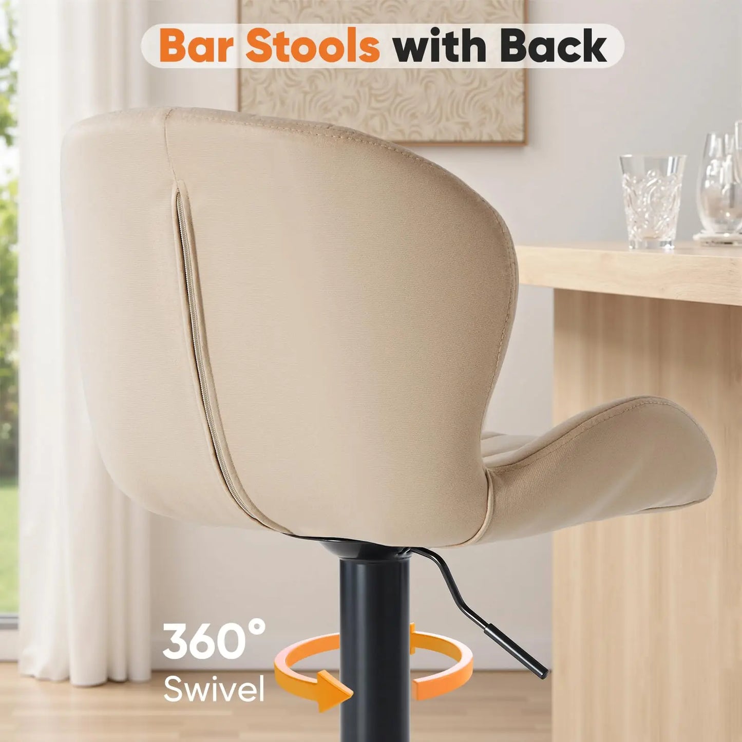 JHK Ergonomic Modern Dining Chairs Fabric Upholstered Set of 2