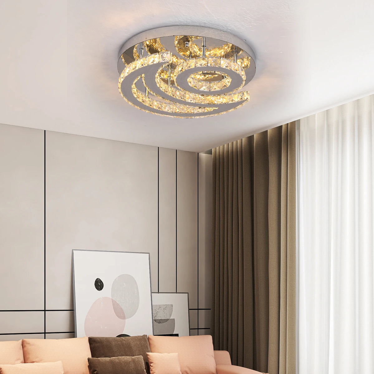 GreeLustr Crystal LED Sun Moon Ceiling Chandelier Fixture Living Room