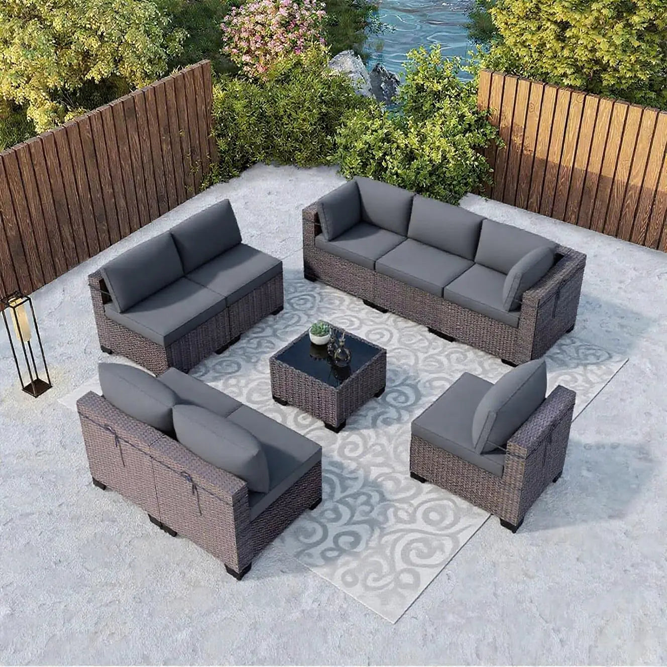Outdoor Sectional Rattan Sofa Set Modern Garden Patio Furniture