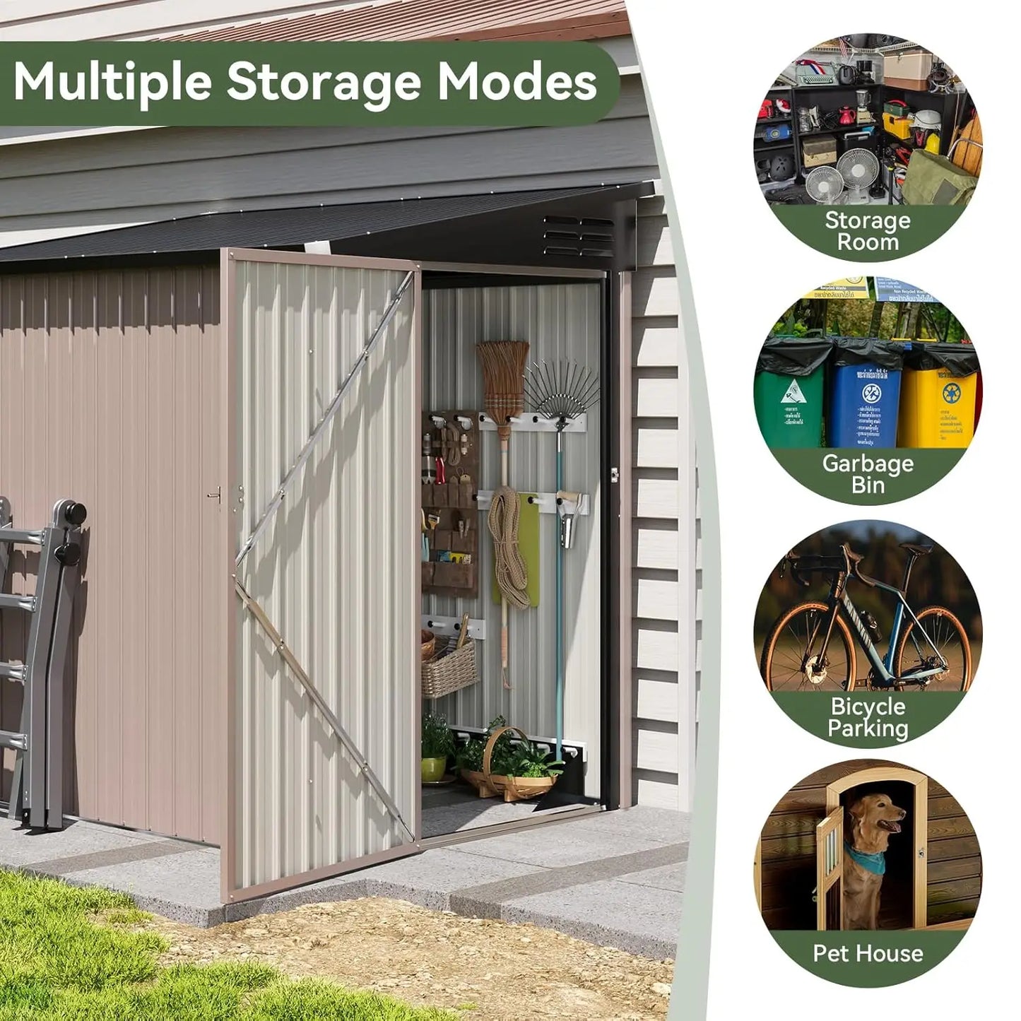 Waterproof Lockable Rustproof Garden Storage Shed Lean To Metal Roof