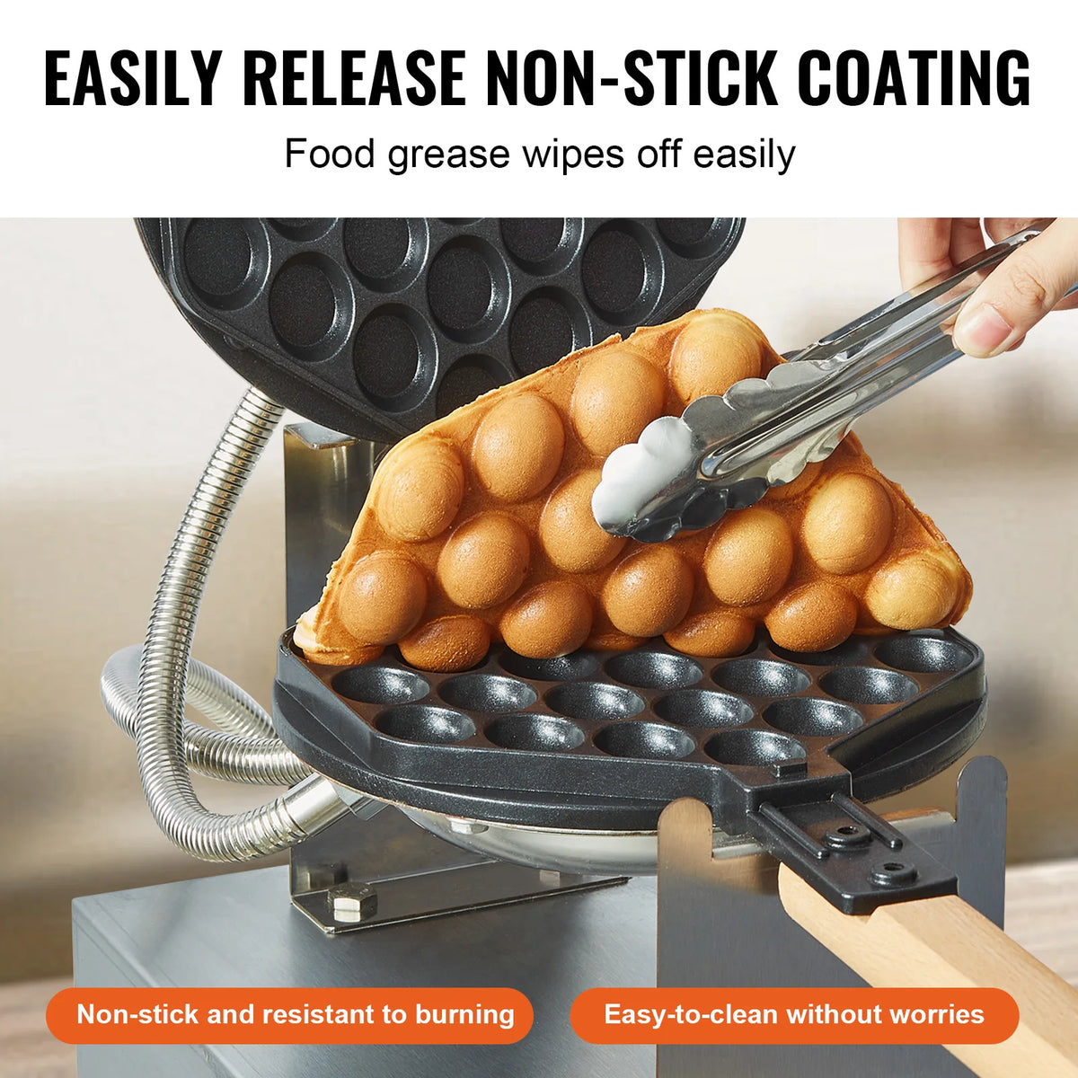 VEVOR Commercial Bubble Waffle Maker 1400W Stainless Steel Wooden Handle