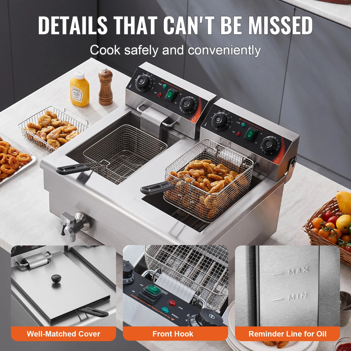 SucceBuy Commercial Electric Deep Fryer Dual Removable Tanks On Countertop