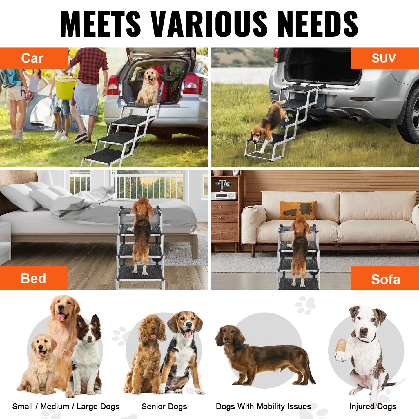SucceBuy Folding Portable Dog Stair For Cars SUVs Trucks