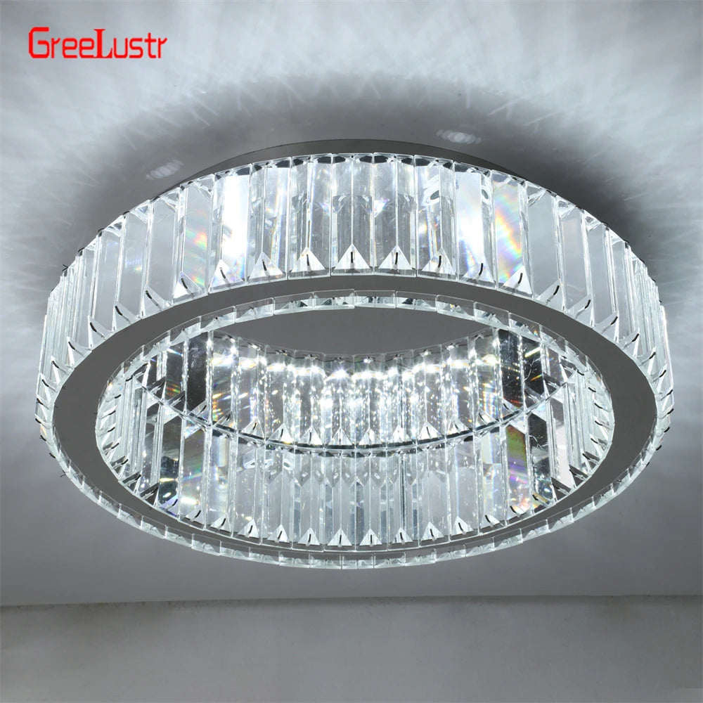 GreeLustr Modern Crystal Round Led Chandelier Dimmable Indoor Ceiling Light