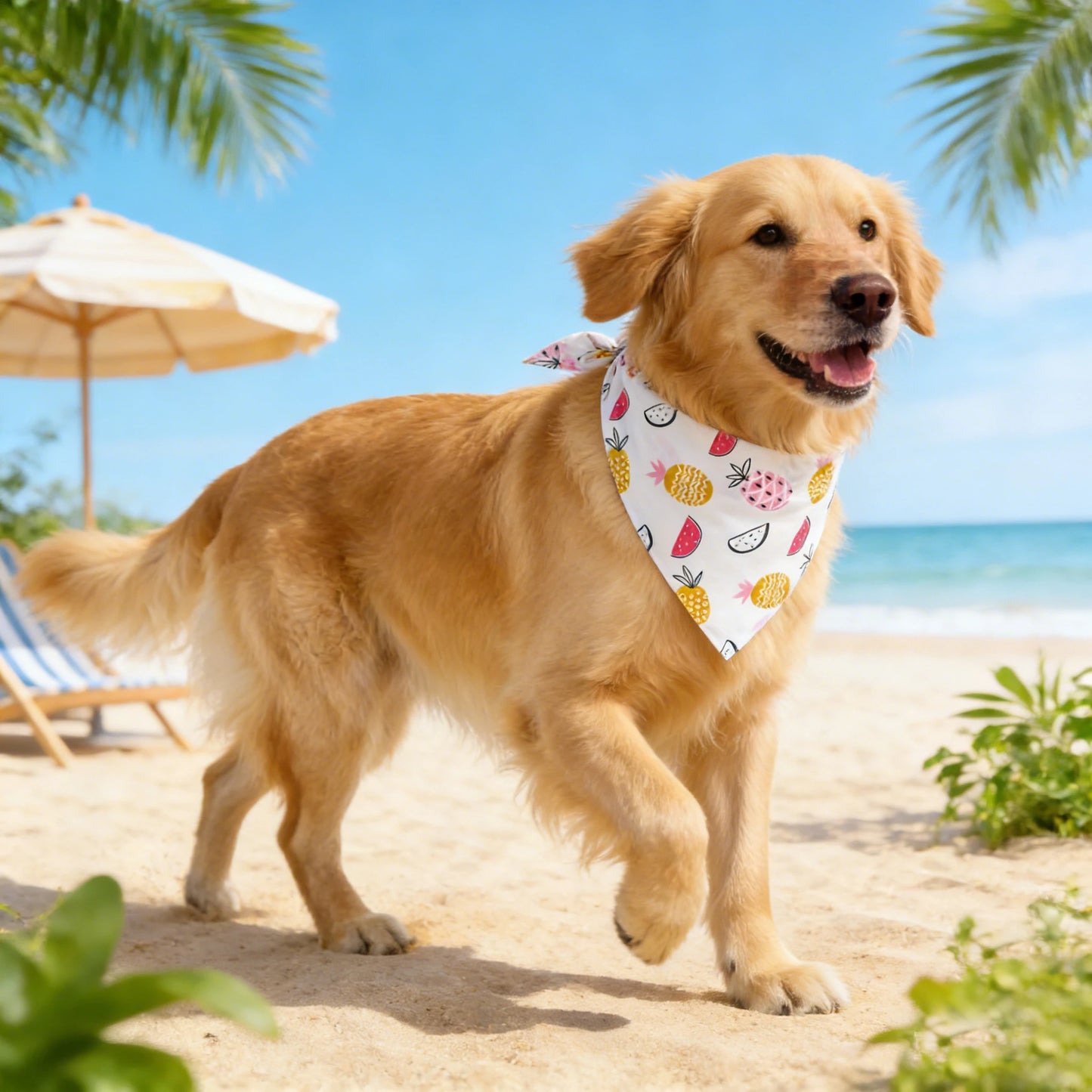 Soft Washable Fruit Floral Dog Bandana Adjustable Cloth Kerchief