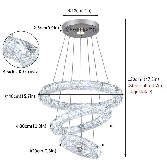 GreeLustr Modern K9 Crystal Ring LED Ceiling Chandelier Lighting Fixture