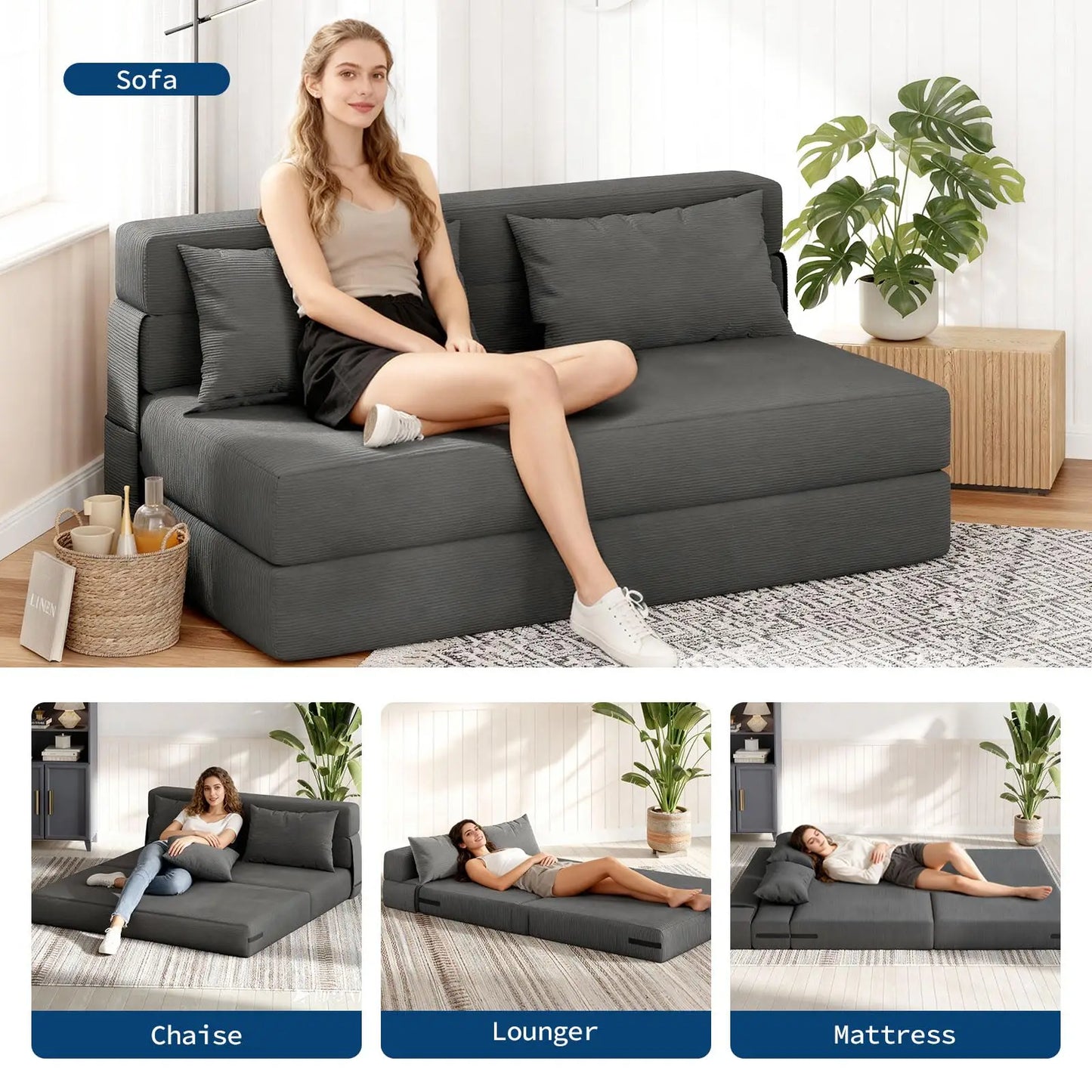 HobbyLane 4-in-1 Folding Sofa Bed Corduroy Sleeper