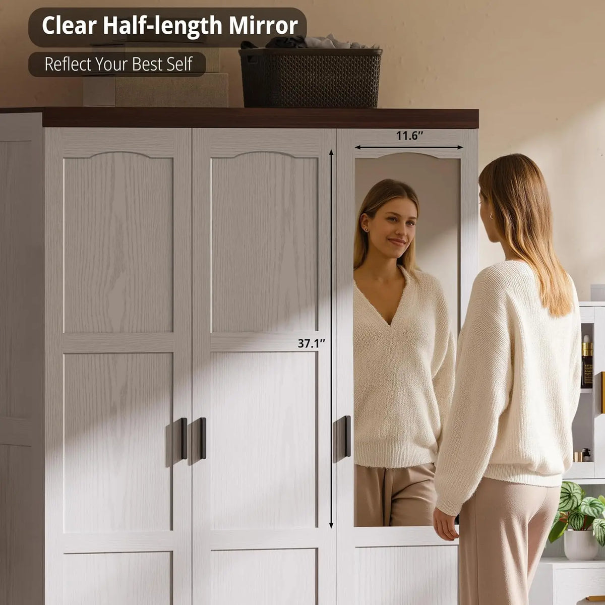 3 Door Armoire Wardrobe With Mirror Bedroom Furniture Storage Solution