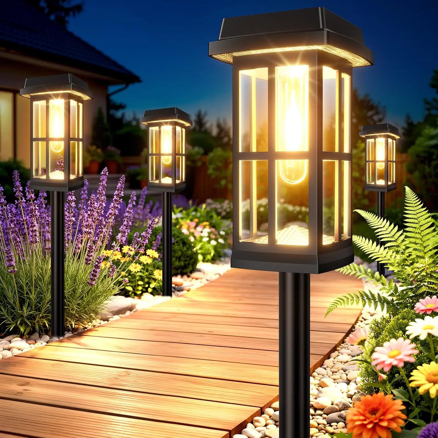 8 Pack Solar Powered Pathway Lights IP65 Waterproof Landscape Decor