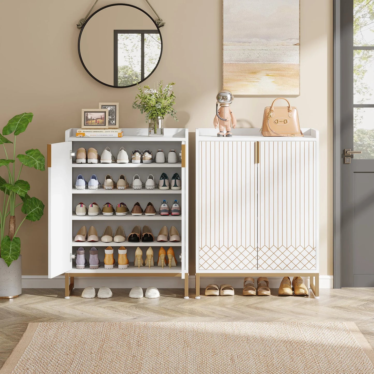 Tribesigns 5-Tier Shoe Cabinet With Doors Wood Storage Organizer