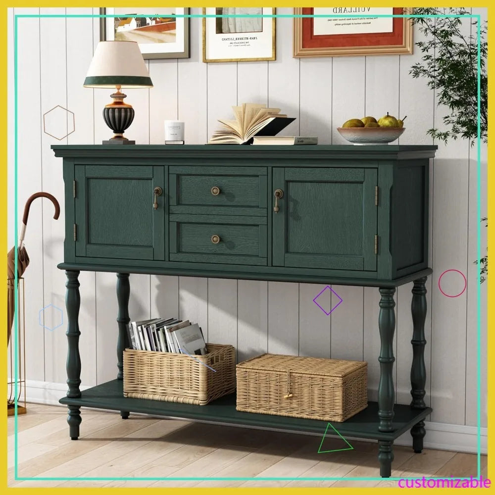 Retro Console Table With Drawers And Cabinets For Living Room