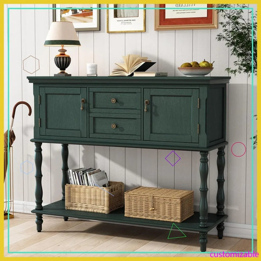 Retro Console Table With Drawers And Cabinets For Living Room