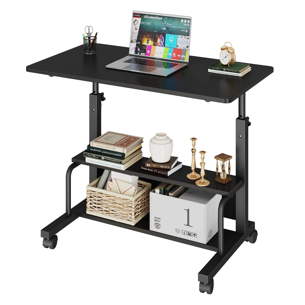 JHK Adjustable Height Mobile Standing Desk Locking Wheels Metal Frame