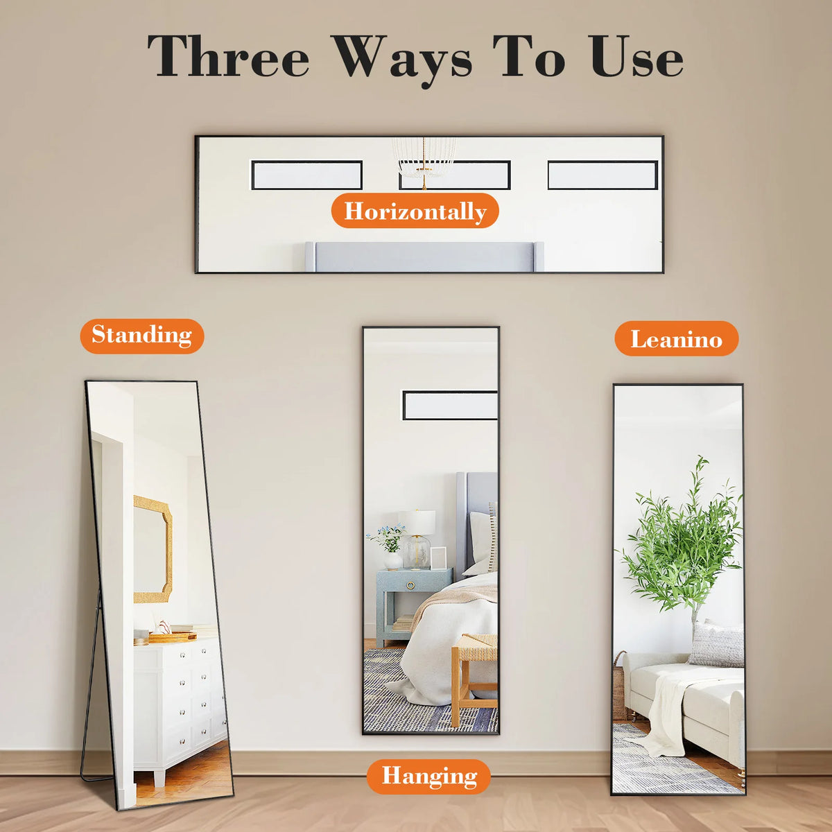 JHK Modern Full Body Standing Wall Mirror With Aluminum Frame