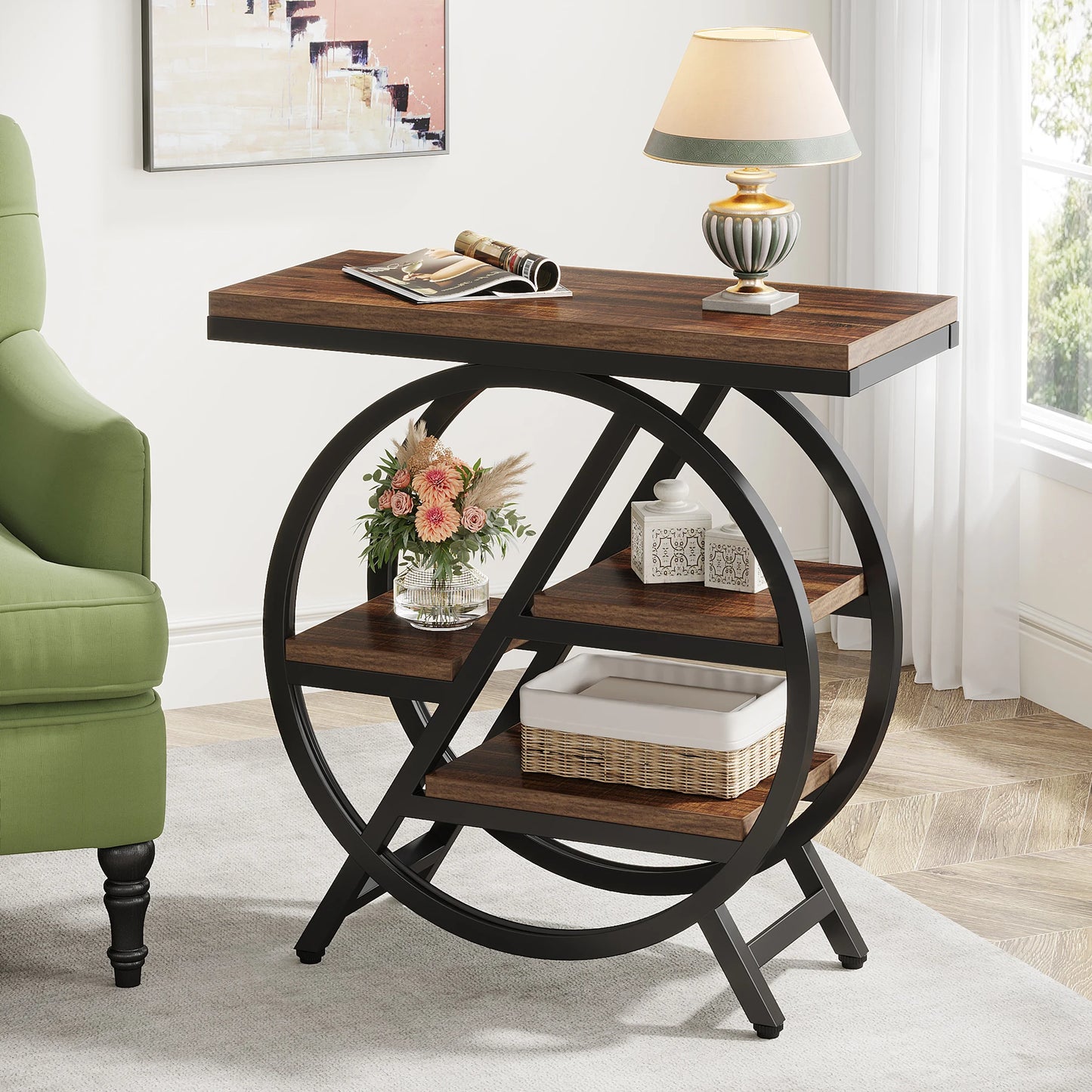 Tribesigns End Table With Shelves Narrow Industrial Side Table