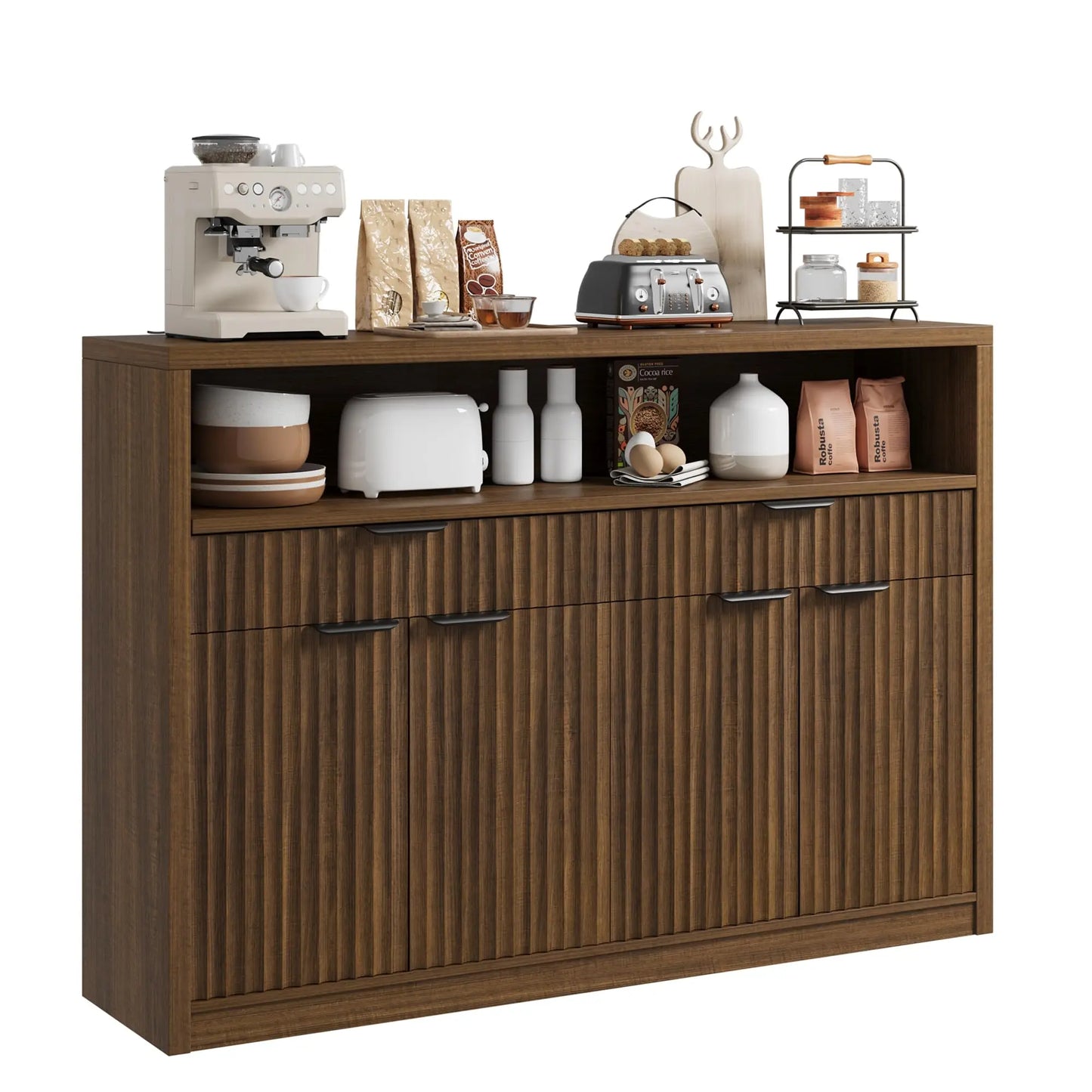 HiMISS Boho Rectangular Coffee Table With Rattan Storage