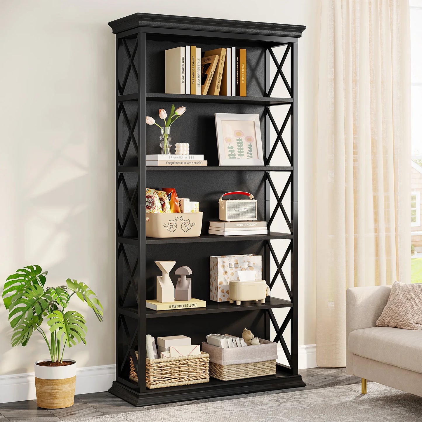Tribesigns Industrial Wood Bookshelf Floor Standing Storage Shelves