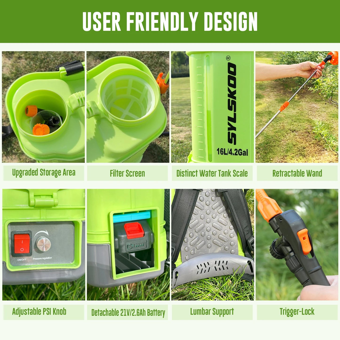 Electric Garden Sprayer 100 PSI for Yard Work Battery Compatible