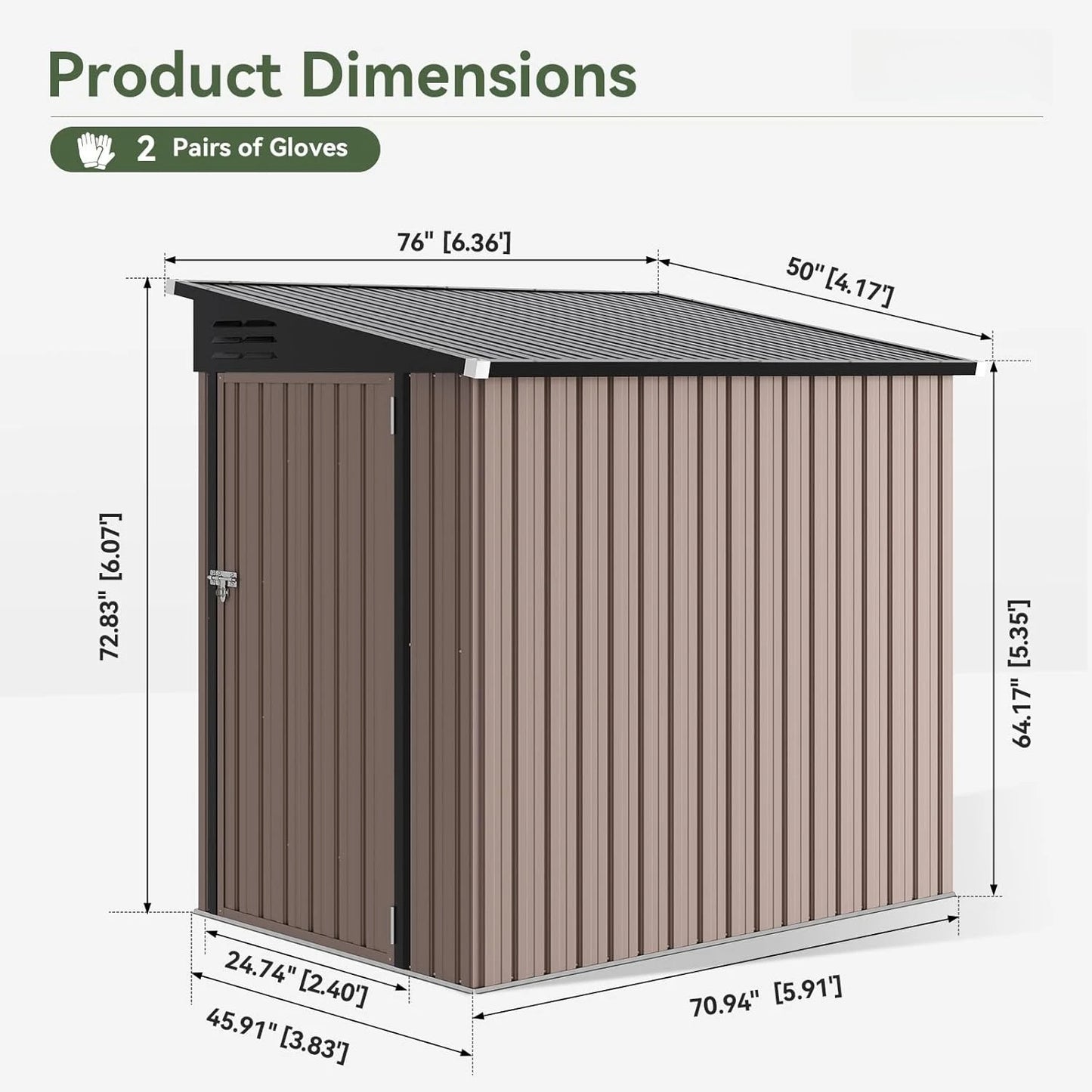 Waterproof Lockable Rustproof Garden Storage Shed Lean To Metal Roof