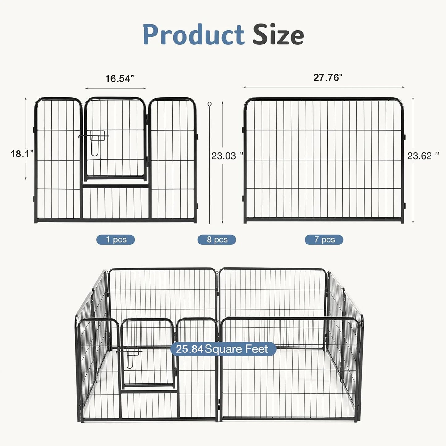 JHK Metal 8 Panels Dog Playpen Foldable Outdoor Exercise Fence