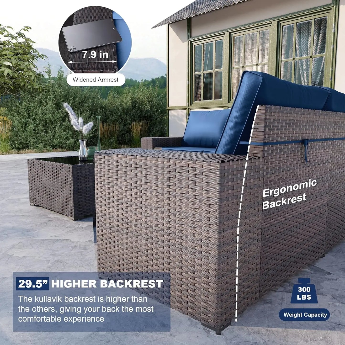 Outdoor Sectional Rattan Sofa Set Modern Garden Patio Furniture