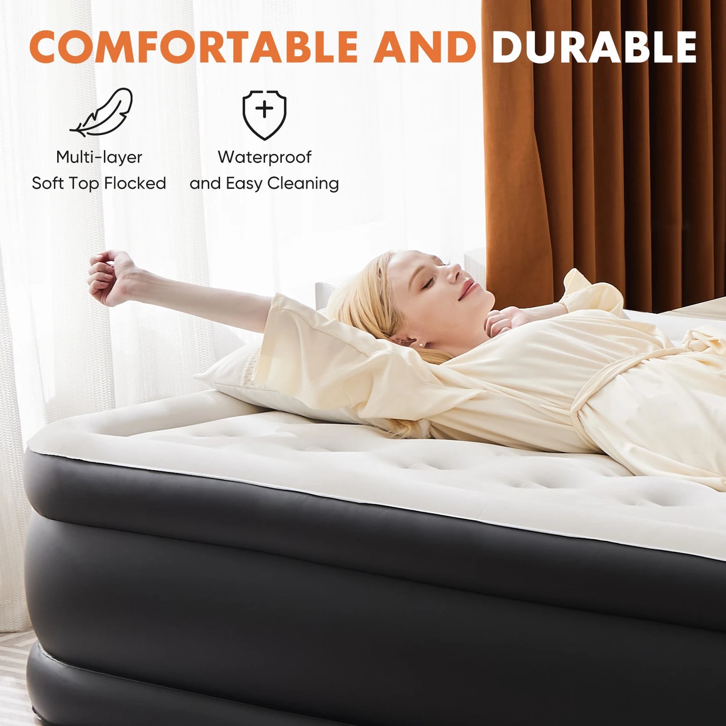 JHK Queen Air Mattress Double Height Non Slip 660 Lbs