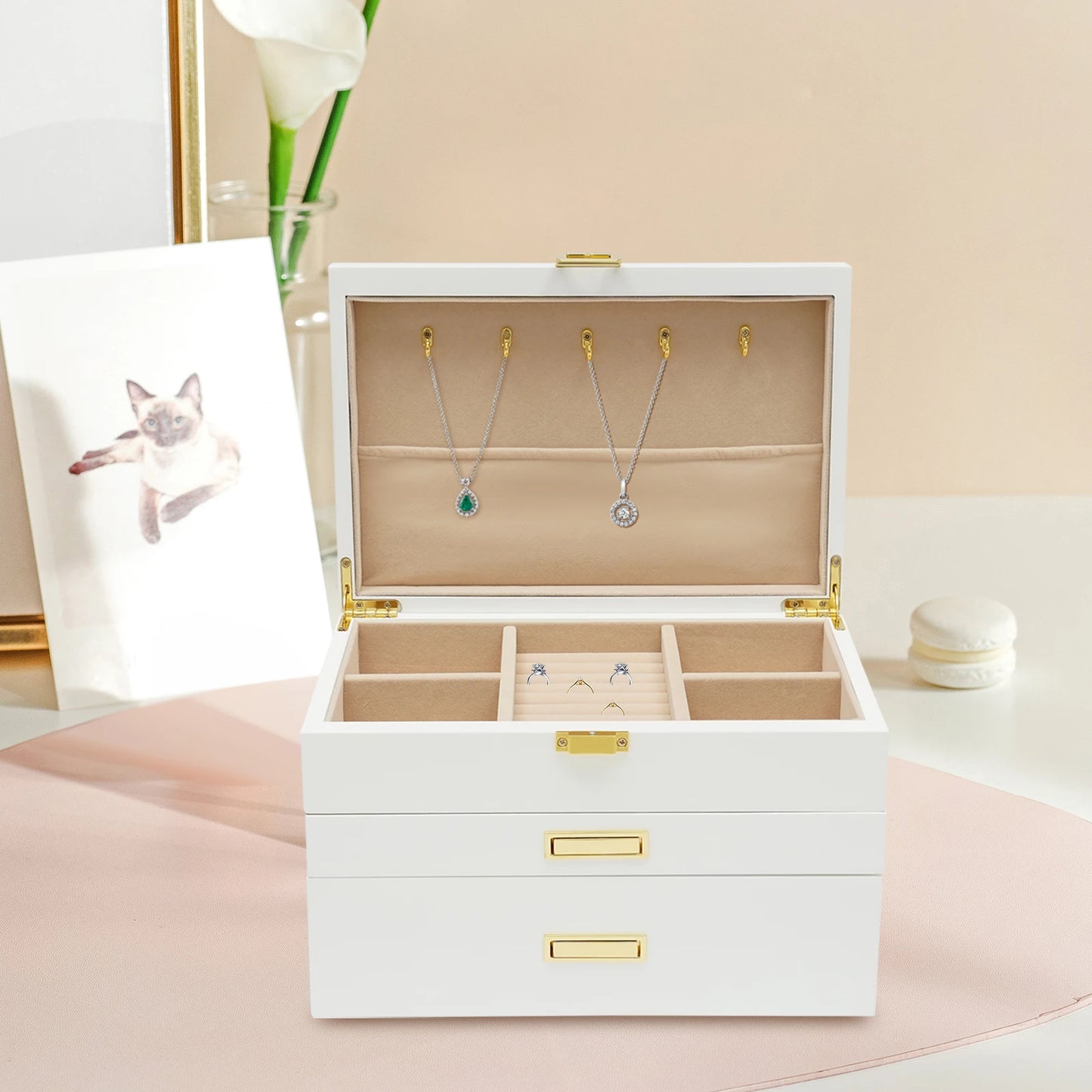 NONECN Wooden Jewelry And Watch Display Case Organizer