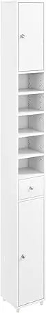 Wooden Bathroom Cabinet With Drawer Two Doors Five Open Shelves
