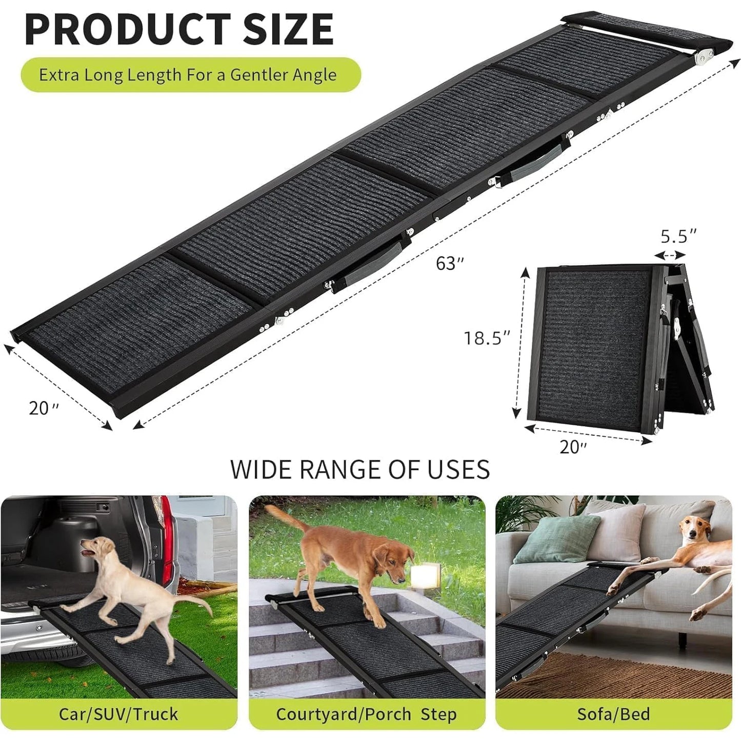 HiMiss Folding Dog Ramp For Large Dogs Non Slip Portable