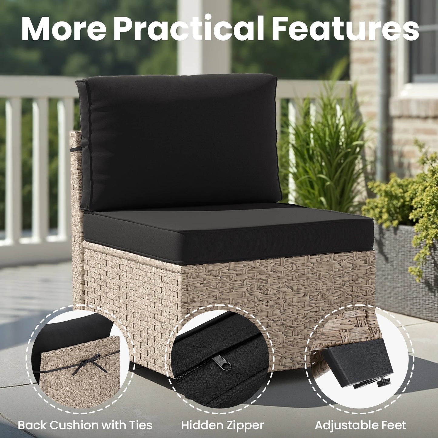Outdoor 7 Piece Rattan Sectional Sofa With Tempered Glass Table