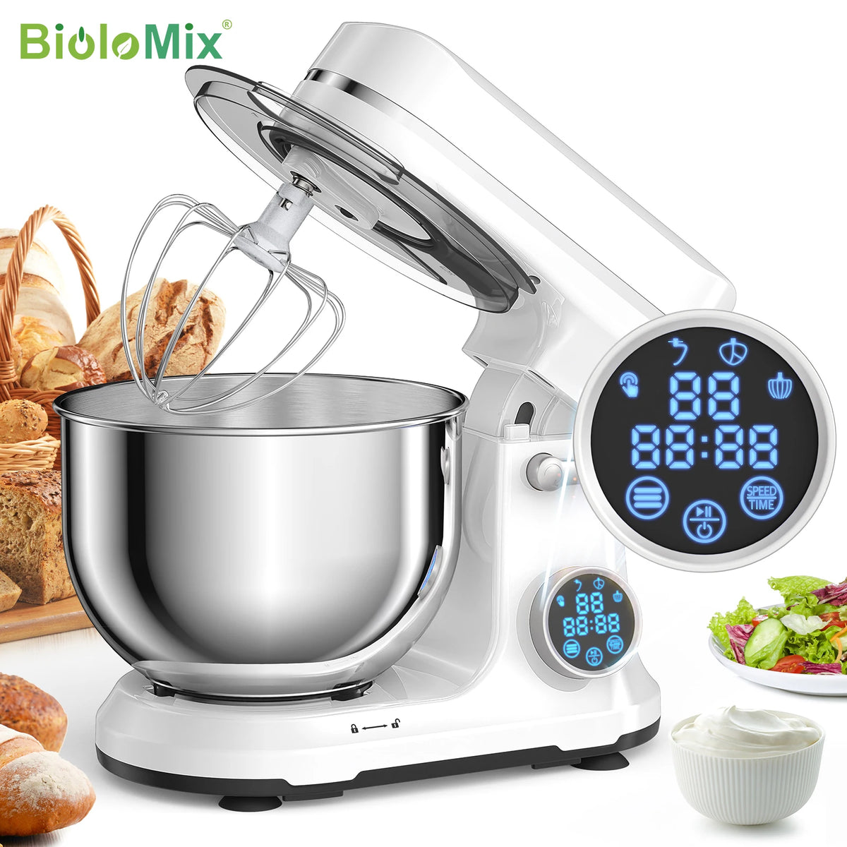 Biolomix Professional Kitchen Stand Mixer 1200W 11 Speed OLED Screen