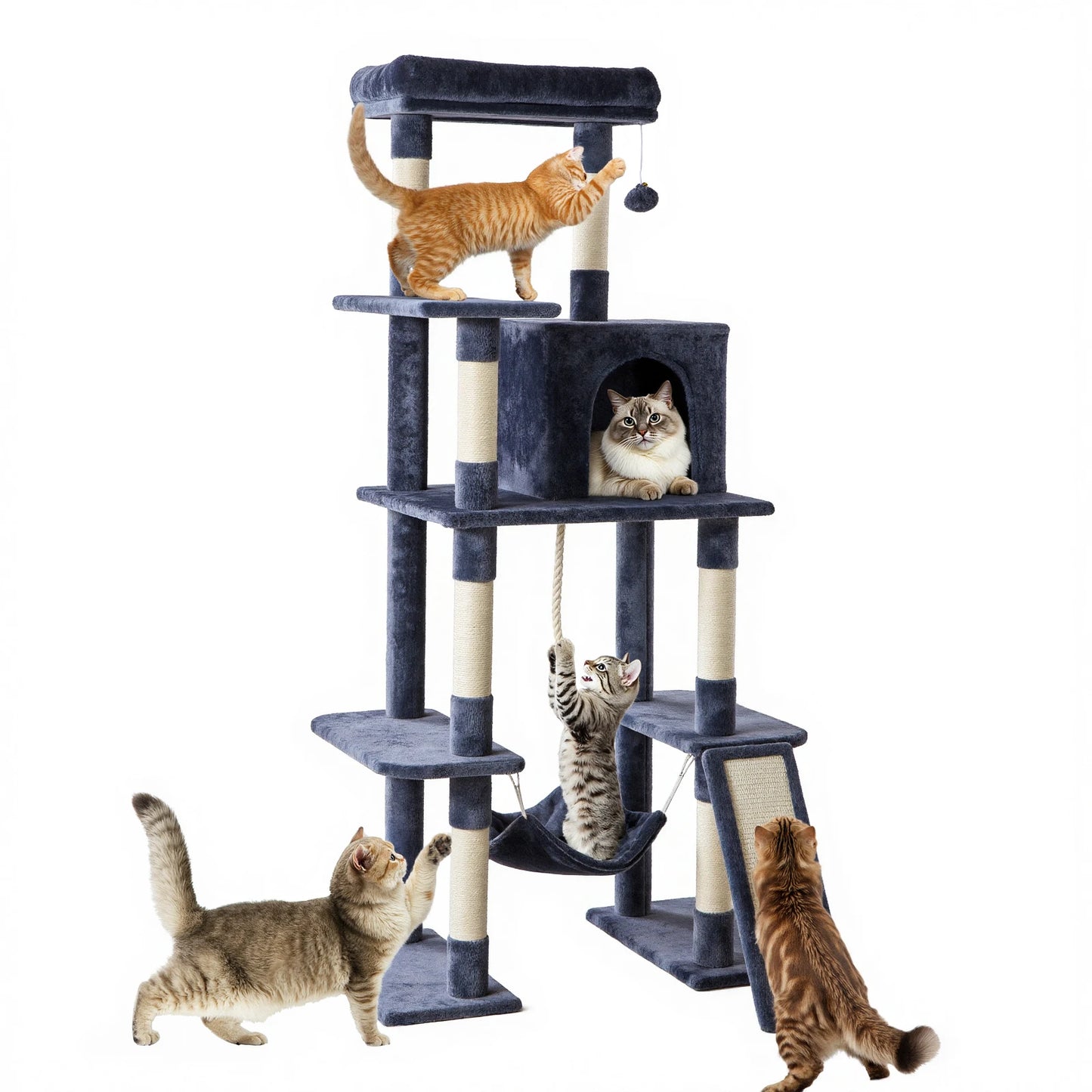 JHK Tall Cat Tree Climbing Tower With Sisal Scratching Posts