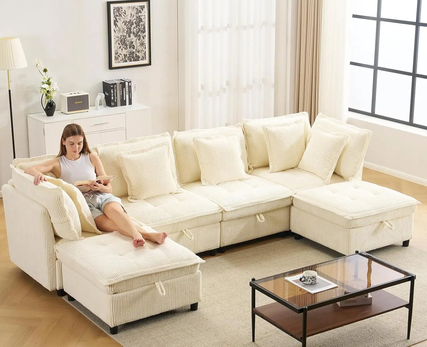 Cloud U Shaped Modern Sofa And L Shaped Sectional For Home Theater With Ottomans