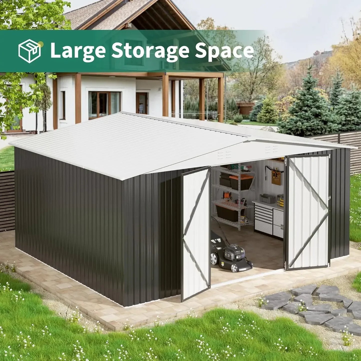 Outdoor Metal Storage Shed With Lockable Doors And Updated Frame