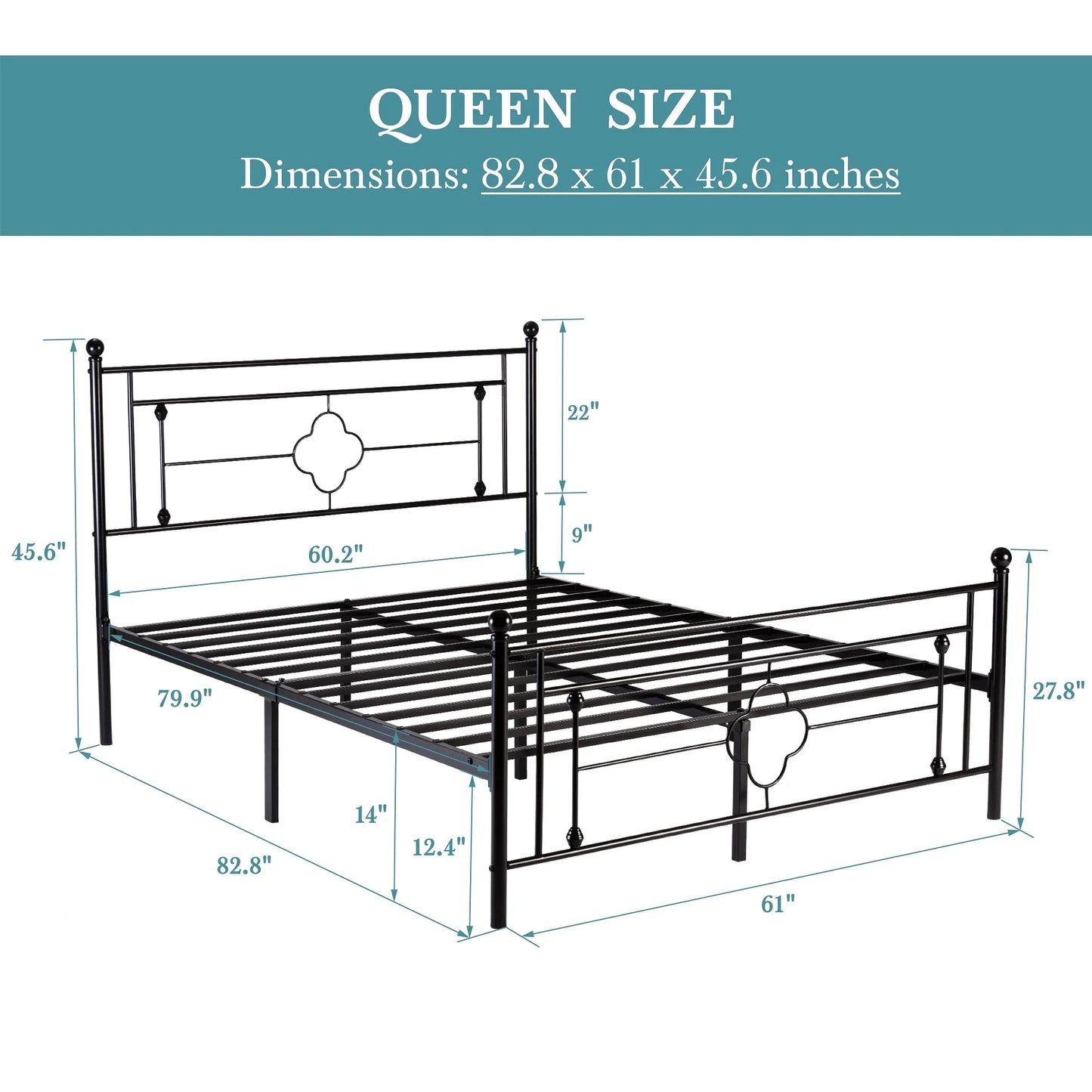 Hoomic Vintage Style Metal Platform Bed Frame Wrought Iron Headboard