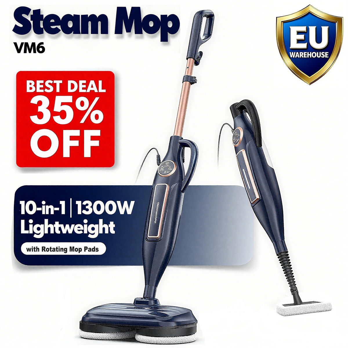 Devoac Steam Mop With Rotating Pad For Hardwood Laminate Floors