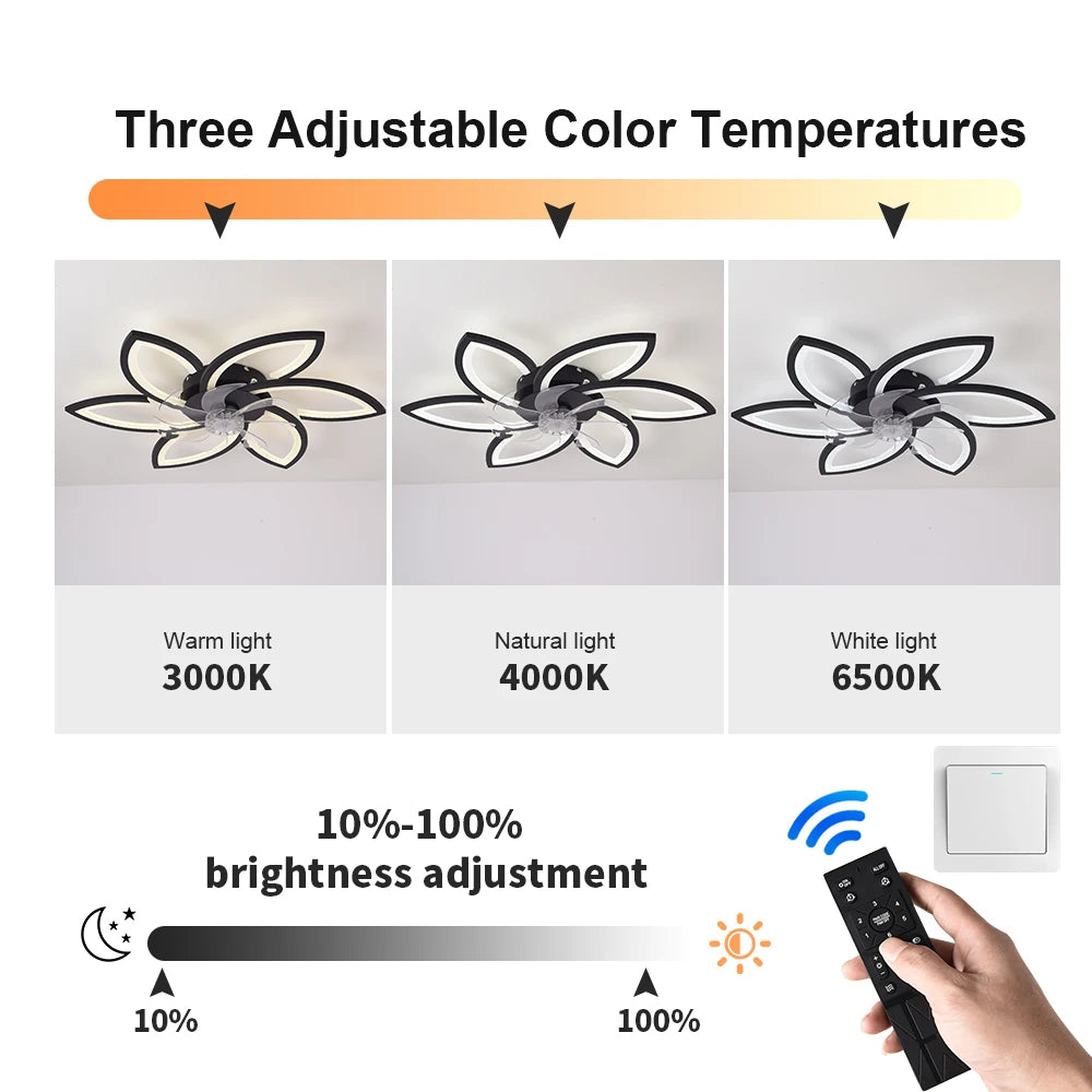 Modern Dimmable Flower Shape Ceiling Fan With Remote Control Timing