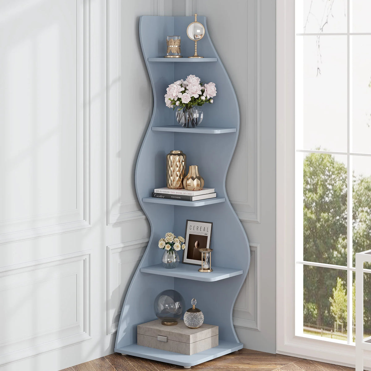 Tribesigns Modern 5 Tier Corner Shelf Bookcase Storage Rack Home