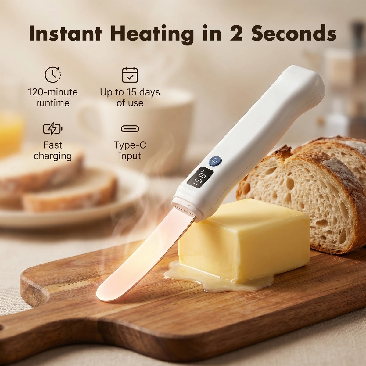 USB Rechargeable Heated Electric Butter Knife Spreader For Cheese Breakfast