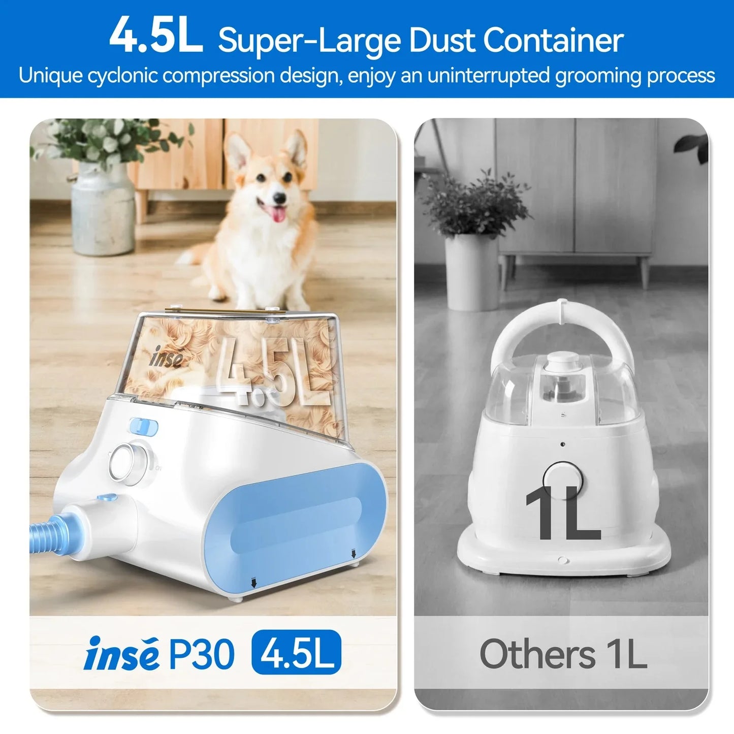 INSE Dog Grooming Vacuum Cleaner With Large Dust Box Storage