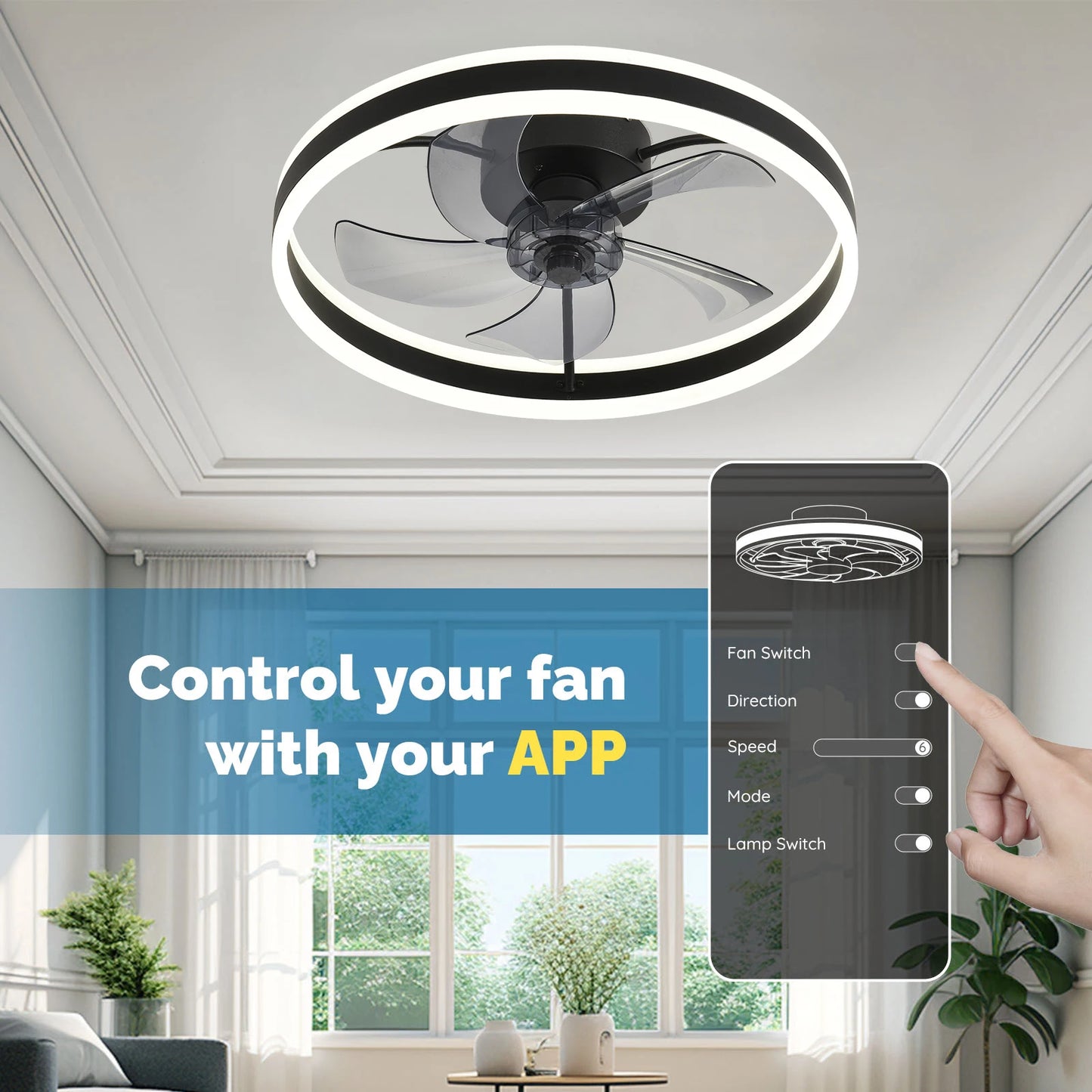 Orison Ceiling Fan With Remote Control Flush Mount LED Dimmable
