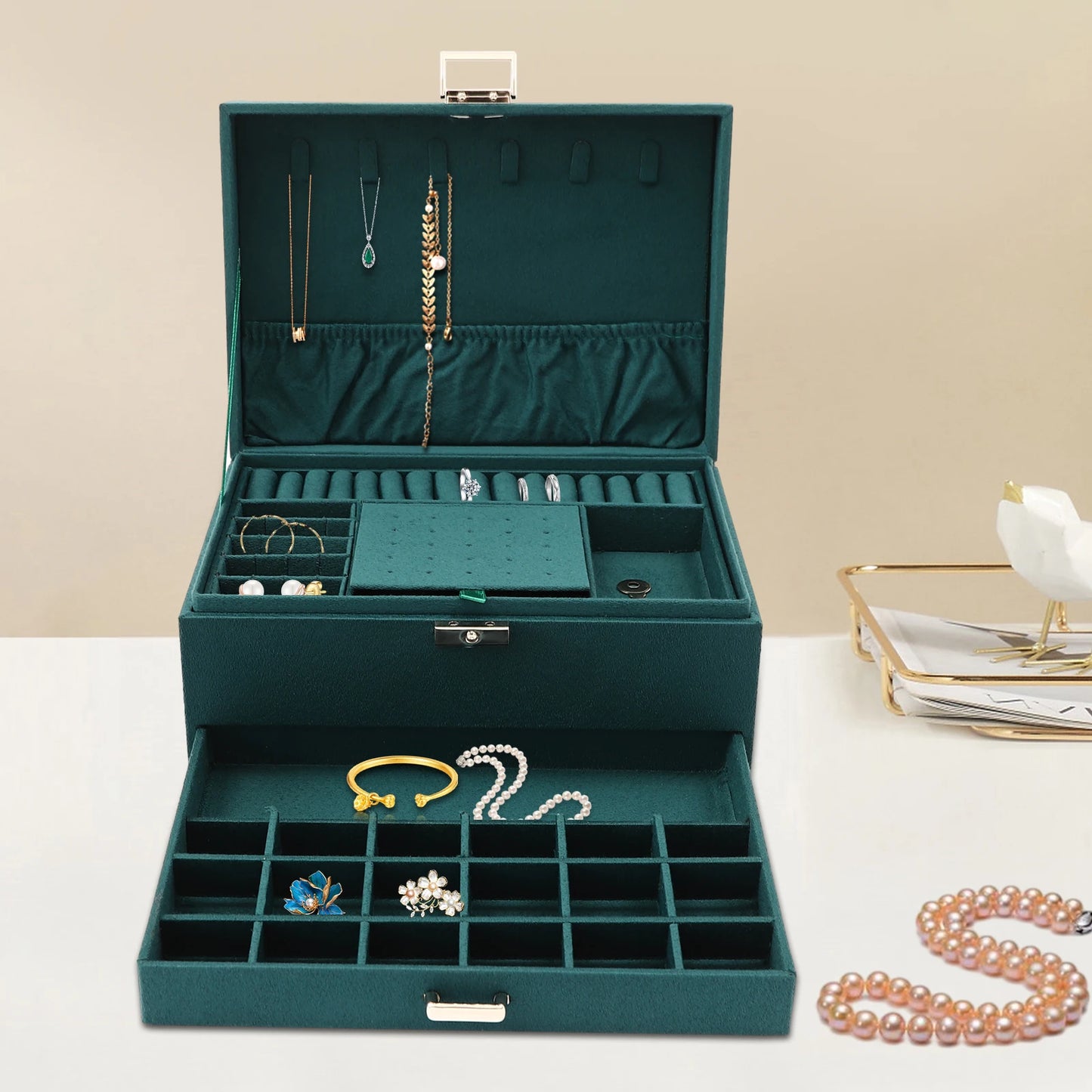 NONECN 3-Tier Jewelry Box Organizer With 15 Ring Slots