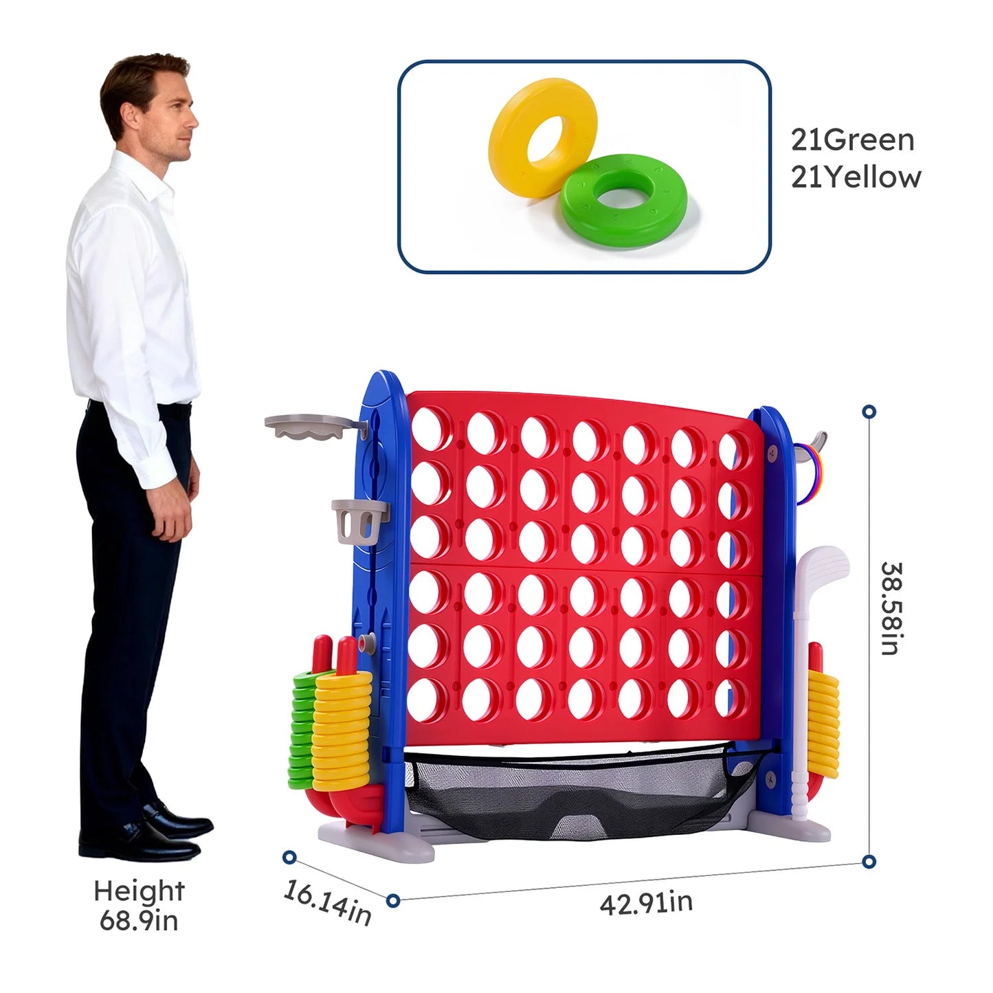 Giant 4-In-1 Connect Game Set With Basketball Hoop Ring Toss